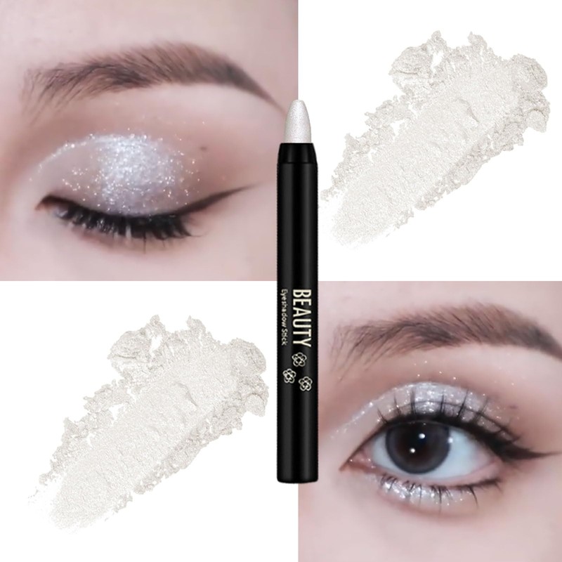 Pearl White Eyeshadow Stick, Shimmering Glitter Eyeshadows Metallic Highlight Pencil