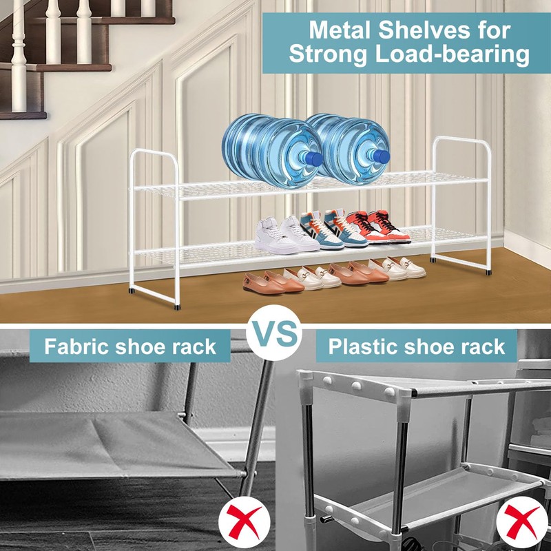 AOODA Long 2 Tier Shoe Rack for Closet Metal Wide