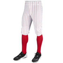 CHAMPRO Men' Classic With Pinstripes Triple Crown Pinstripe Polyester Baseball Knicker, White, Scarlet, Medium US
