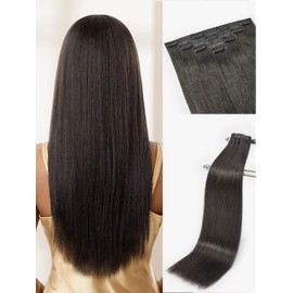 LUVME Yaki Straight Seamless 70g 4Pcs Clip in Hair Extensions Full Max with 14inch Remy Human Hair Clip ins Extensions, Natural Black 100% Real Soft Hair
