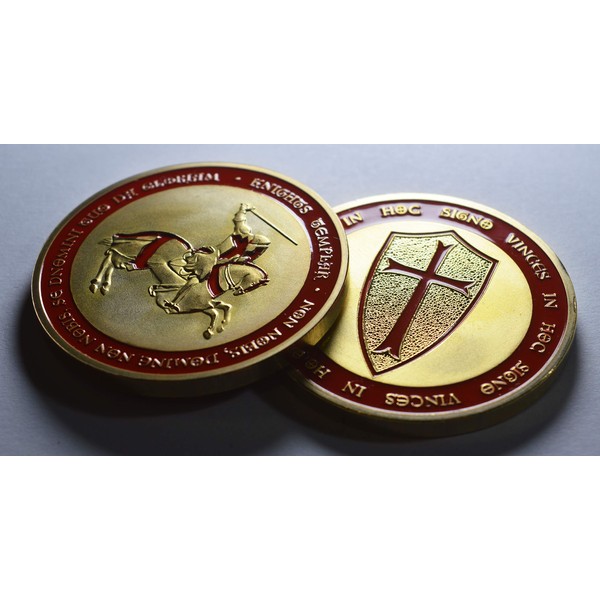 Large Masonic Knights Templar 24ct Gold Coin with Red Enamel.