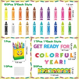 CPicdn 118Pcs Crayon Cutouts Back to School Bulletin Board Set Colorful Crayons Pencil Name Tags Label First Day of School Classroom Decorations