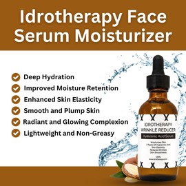 Idrotherapy Face Serum Moisturizer for Women, Hyaluronic Serum with 3 Types of Hyaluronic Acid, Argan Oil & Vitamin E, Hydrating Serum for Face (2fl.oz/60ml)