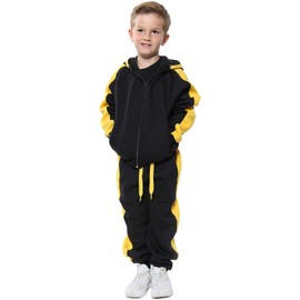 A2Z 4 Kids Girls Boys Tracksuit Plain Zipped Hooded Sweatshirt Top Bottoms Gym Jogging - T.S 102 Black Yellow 5-6