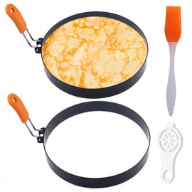 Pancake Ring for Griddle,2 Packs 6 Inch Omelette Ring for Griddle,6" Non-stick Stainless Steel Pancake Egg Ring Omelet Mold Pancake Maker Cake Creps with Silicone Handle