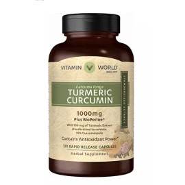 Vitamin World Curcuma Longa Turmeric Curcumin 1000 mg Plus BioPerine 120  capsules EXP.08/2026