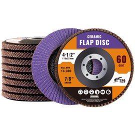 Shawya 10 Pack Ceramic Flap Discs 4 1/2 for Angle Grinder, 60 Grit 7/8” Arbor Flap Wheels for Rust Removal, Sanding and Finishing,T29