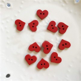 100Pcs 2 Holes Red Heart Button Red Love Heart Wooden Button Clothes DIY Sewing Accessory Decor Red Nice and Fashion Sewing Notions and Supplies