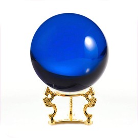 Amlong Crystal Blue Crystal Ball 110mm (4.2 inch) Including Golden Dragon Stand and Gift Package