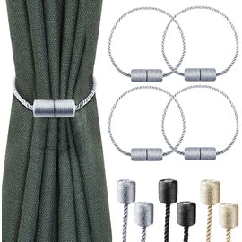 4 Pack Strong Magnetic Curtain Tiebacks,H HOME-MART Indoor Elegant Decorative Tie Backs Modern Rope Tiebacks for Drapes,Curtain Tiebacks Buckles Holdbacks Holders Hooks Clip for Home,Farmhouse Decor