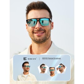 BIRCEN Polarized Sunglasses for Men UV-Protection: Sport Square Black Shades for Men Golf Fishing Motorcycle