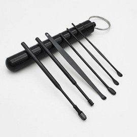 Stainless Steel Portable Ear Pick Set Black