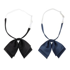 Mantieqingway Adjustable Pre-Tied Bow Tie for Women Girls Blouse Neck ties for Uniform Shirt Bowknot Neckwear (Black+Navy)
