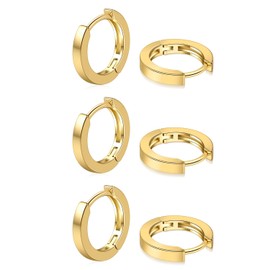 micuco 3 Pairs Small Hoop Earrings for Women, 14K Gold plated Tiny Helix Hoop Earring for Men, Cartilage Hoop Earring Set, Hypoallergenic Earrings 10mm 10mm 10mm