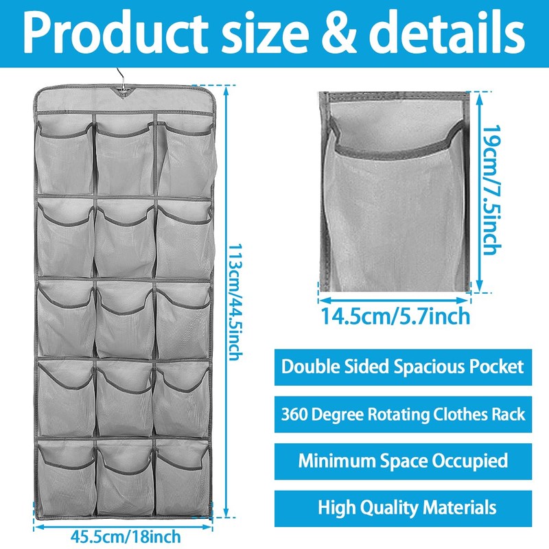 Foribyw Hanging Shoe Organizer 30 Pockets Double-Side Closet Storage Shelves
