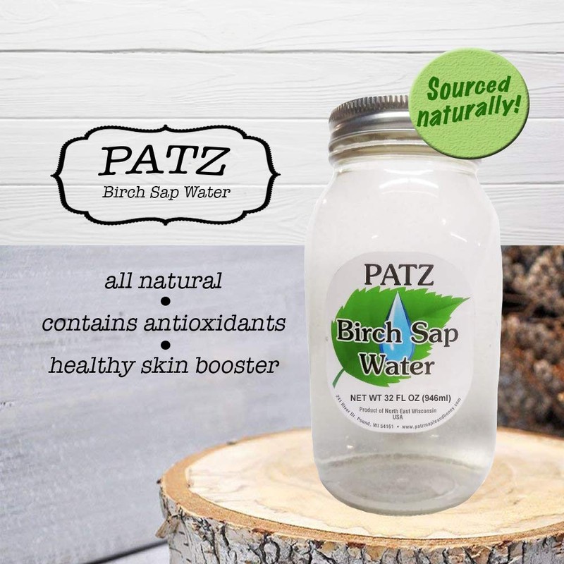 Patz Birch Sap Water 32 Ounce Jar Tapped from Wisconsin