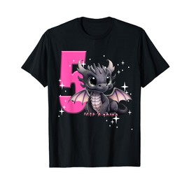 5th Birthday Shirt Dragon Party Birthday Girl Pink Five 5 T-Shirt