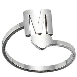 Jude Jewelers Stainless Steel Heart Shaped Ajudstable Size Initial Letter A-Z Alphabet Wedding Engagement Promise Statement Ring (M, Adjustable)