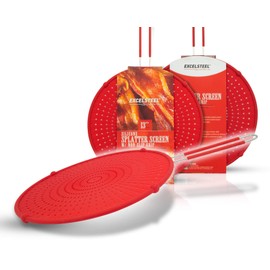 ExcelSteel 13" Silicone Splatter Screen w/Non-Slip Grip, Red
