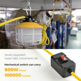 HYANGLUX Outdoor Construction LED String Lights with Switch: 3 Prong 100FT 150w 21000lm ETL Certified Bright Industrial Temporary Lighting Hanging IP65 Waterproof Work Light for Attic Jobsite Garage