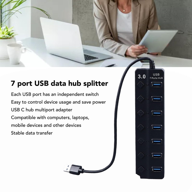 Vikye Hub, 7-Port USB Data Hub Splitter with Independent Switch,