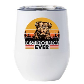 Best Dogue de Bordeaux Dog Mom Ever Wine Glass Tumbler 12oz With Lid Gift For Pet Paw Lover, Pine Forest Vintage Sunset French Mastiff Dogs Cup Tumblers Stainless Steel Merry Christmas Gifts