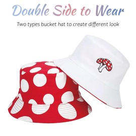 Gadfary - Gorro reversible para mujer, gorro de pescador de viaje de verano, para niñas, lindo gorro de doble cara, Rojo Champiñón, One Size