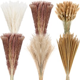 360 Pcs Dried Pampas Grass Decor, 17 Inch Dried Flower Plants Bulk White and Brown Pampas Grass Reed Bunny Tails Bouquet for Wedding Boho Table Decor Rustic Farmhouse Party Decoration