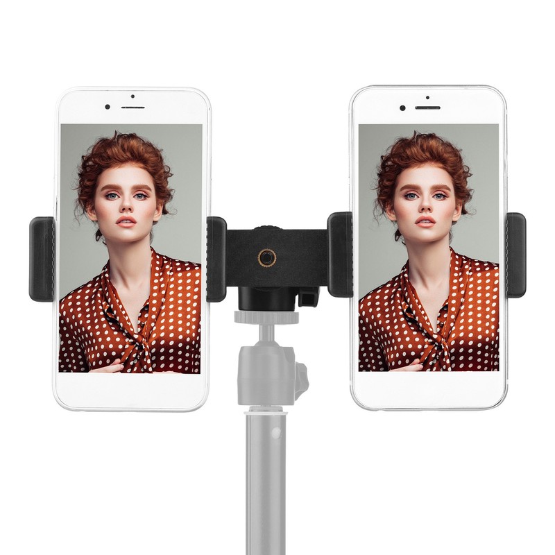 Double Phone Holder Tripod Mount Adapter Horizontal Vertical Shooting with