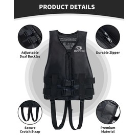 Owntop Kids Swim Jackets 50 to 125 lbs Dual Buckles, Zipper and Crotch Strap Ski Vest Lightweight PFD Perfect for Kayaking, Fishing, Paddle Board(Black)