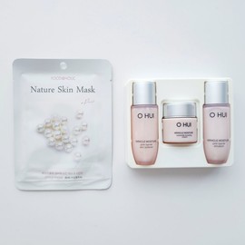 네이처 스킨 마스크팩 + 오휘 미라클 모이스처 3종 여행용 화장품 Nature Skin Mask Pack + O Hui Miracle Moisture 3-Piece Travel Cosmetic Set