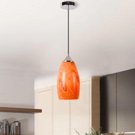 INJAK Glass Pendant Lights Kitchen Island, Small Modern Kitchen Pendant Lighting Over Sink, Hardwired Hanging Ceiling Pendant Drop Lamps for Dinning Room, Living Room-Orange (1 Pack)