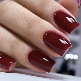 modelones 32Pcs Rojo Oscuro Halloween Presione En Las Uñas, Caída Corta Cuadradas Falsas Uñas, Kit de Uñas Reutilizables Con Pegamento de Uñas Pestaña