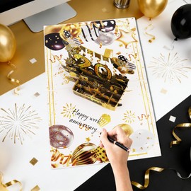 TAKEALOOKO Large 20th Work Anniversary Card - Black Gold 3D Happy 20 Years Workcard with Envelope for Company Employees Husband Wife, 20th Working Alternative Signature Guest Book for Office Supplies
