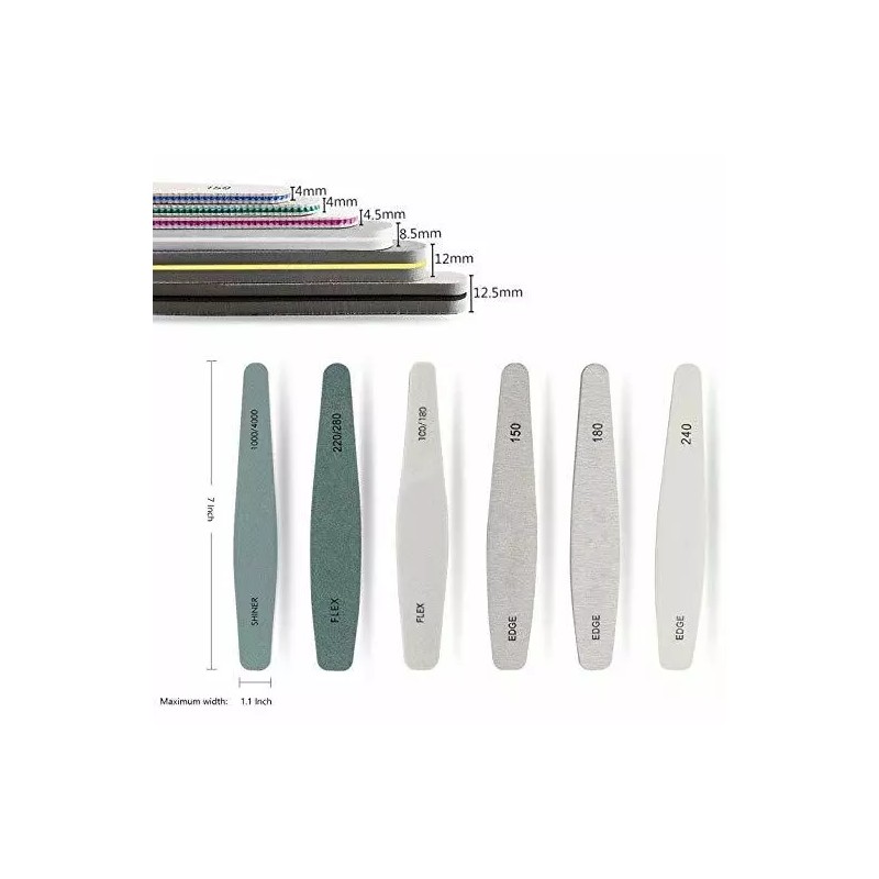 TIKA 6 Pcs Double-Sided Nail Files Set - 100/180 Grit
