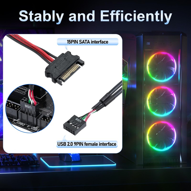 MTAKYA 9Pin USB 2.0 Header Splitter With SATA Power Cable