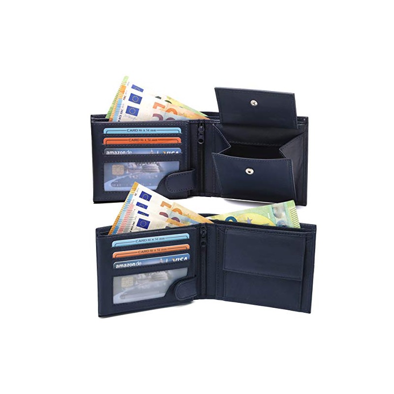 Fa.Volme® #VO11 Men's Genuine Leather Wallet, Landscape Format Blue