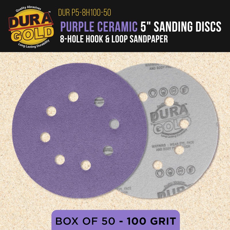 Dura-Gold Premium 100 Grit 5" Purple Film Ceramic Sanding Discs,