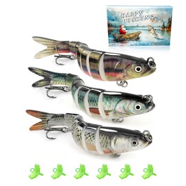 ICETIGER Topwater Fishing Lures 3-Pack with 8-Joint Bionic Design - Fast Sinking Saltwater/Freshwater Lures for Bass, Walleye, Trout | 3D Holographic Eyes & Carbon Steel Claw Hooks (Multi-Color Kit)