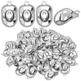50 Pieces Antique Silver Cowboy Hat Charms Alloy Vintage Western Dangle Pendants Jewelry Making Accessories for DIY Necklace Bracelet Earrings Craft Supplies