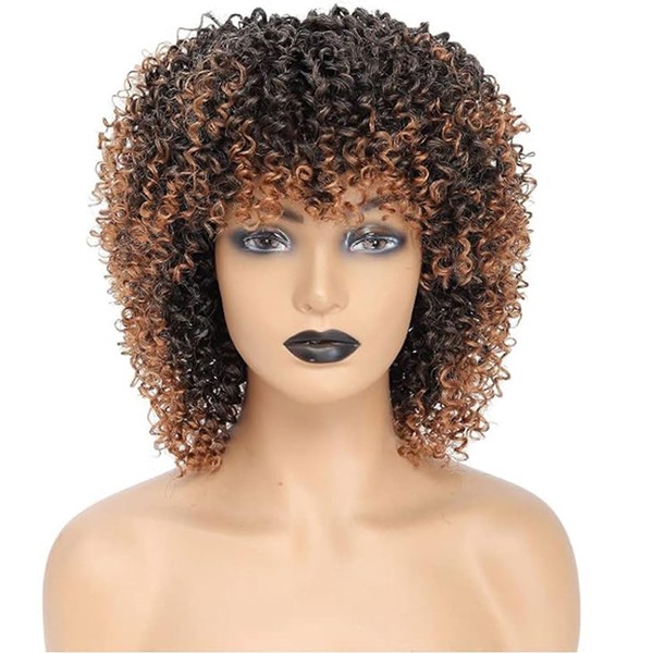 Fulang Hair Curly Wigs for Black Women Short Brown Curly