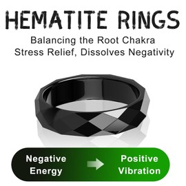 Hematite Ring for Women Men, Genuine Magnetic Black Stones Ring for Anxiety Balance Root Chakra, Absorb Negative Energy Jewelry Size 6-12 (8)