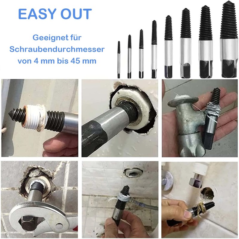 KEWAYO Professional Screw Extractor Set [8 Pieces Made of HSS