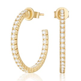 KSTYLE Valentines Day Gifts Moissanite Hoop Earrings for Women 14K Yellow Gold Plated S925 Sterling Silver 1.5mm Moissanite 25mm Earring for Girlfriend Wife Her (0.9 cttw, D Color, VVS1 Clarity)