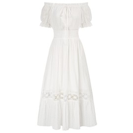 SCARLET DARKNESS SCARLET DARKNESS Women Summer Vintage Renaissance Dress Short Sleeve Cotton Flowy Victorian Dresses White S