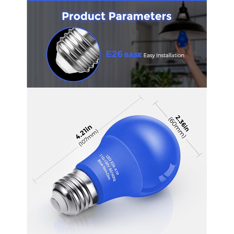 DORESshop Blue Light Bulbs, 9W (60 Watt Equivalent) - E26