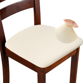 ZHILING Stretch beige Chair Seat Covers for Dining Room Set of 4, Elastic Dining Chair Seat Protector Cover Removable Washable Chair Slipcovers with Ties