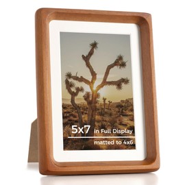 RICHFOCUS 5x7 Picture Frame USA-Sourced Natural Teak Solid Wood Photo Frame Handcrafted Rounded Corner Wooden Frame with Real Glass Display Photos 4x6 with Mat or 5x7 Without Mat