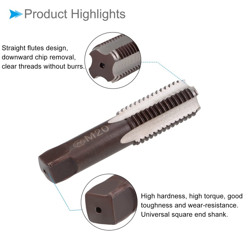 CoCud Hand Threading Taps, M20 x 2.5 Thread, Metric Alloy