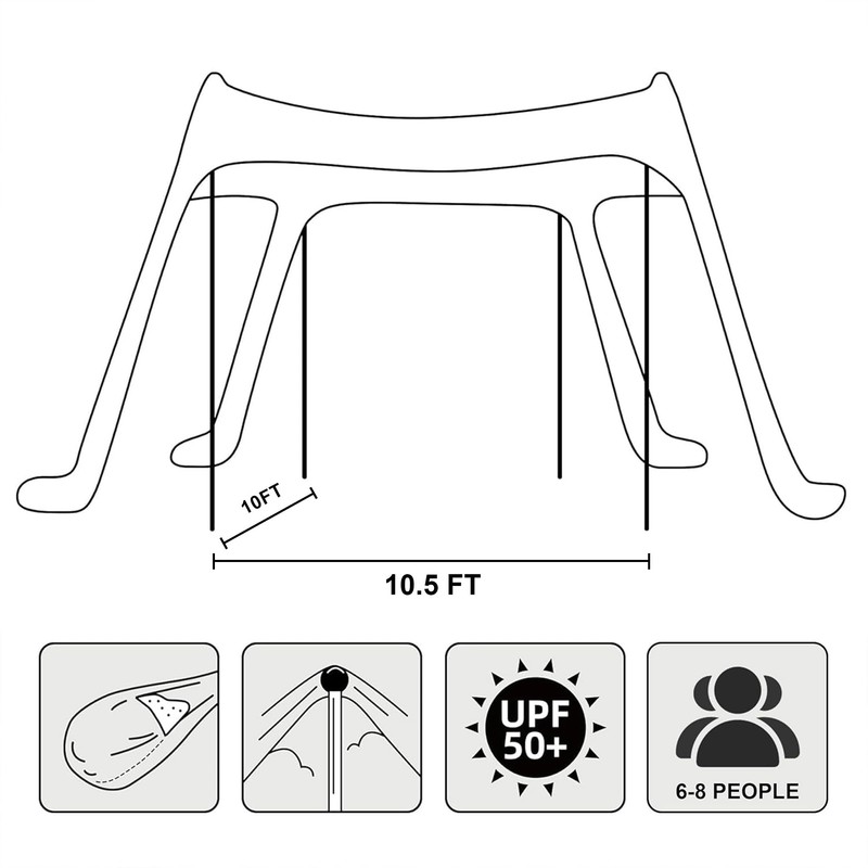 AMMSUN Beach Tent Sun Shelter, 10x10.5 FT Beach Canopy Tent